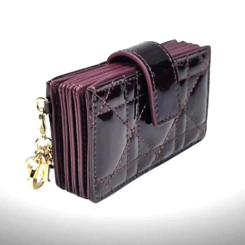 Lady Dior Jasmine Card Holder Cherry Burgundy Patent Cannage Calfskin